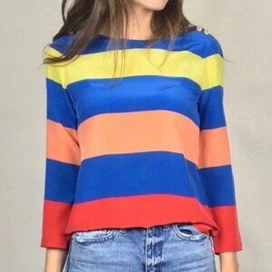 J. CREW Women's Striped Colorblock Blouse with Anchor Buttons - Size XXS - NWT